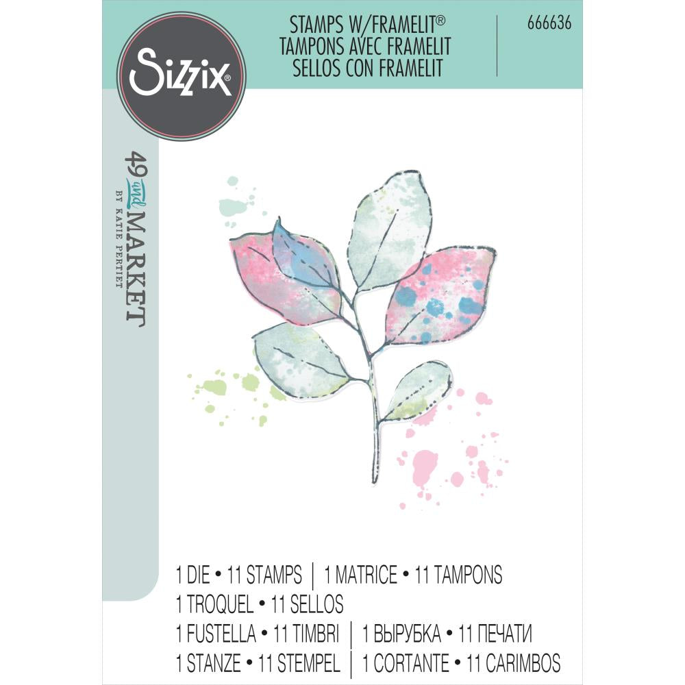 Sizzix Framelit Die Set w/Stamps - Painted Pencil Leaves by 49 & Market