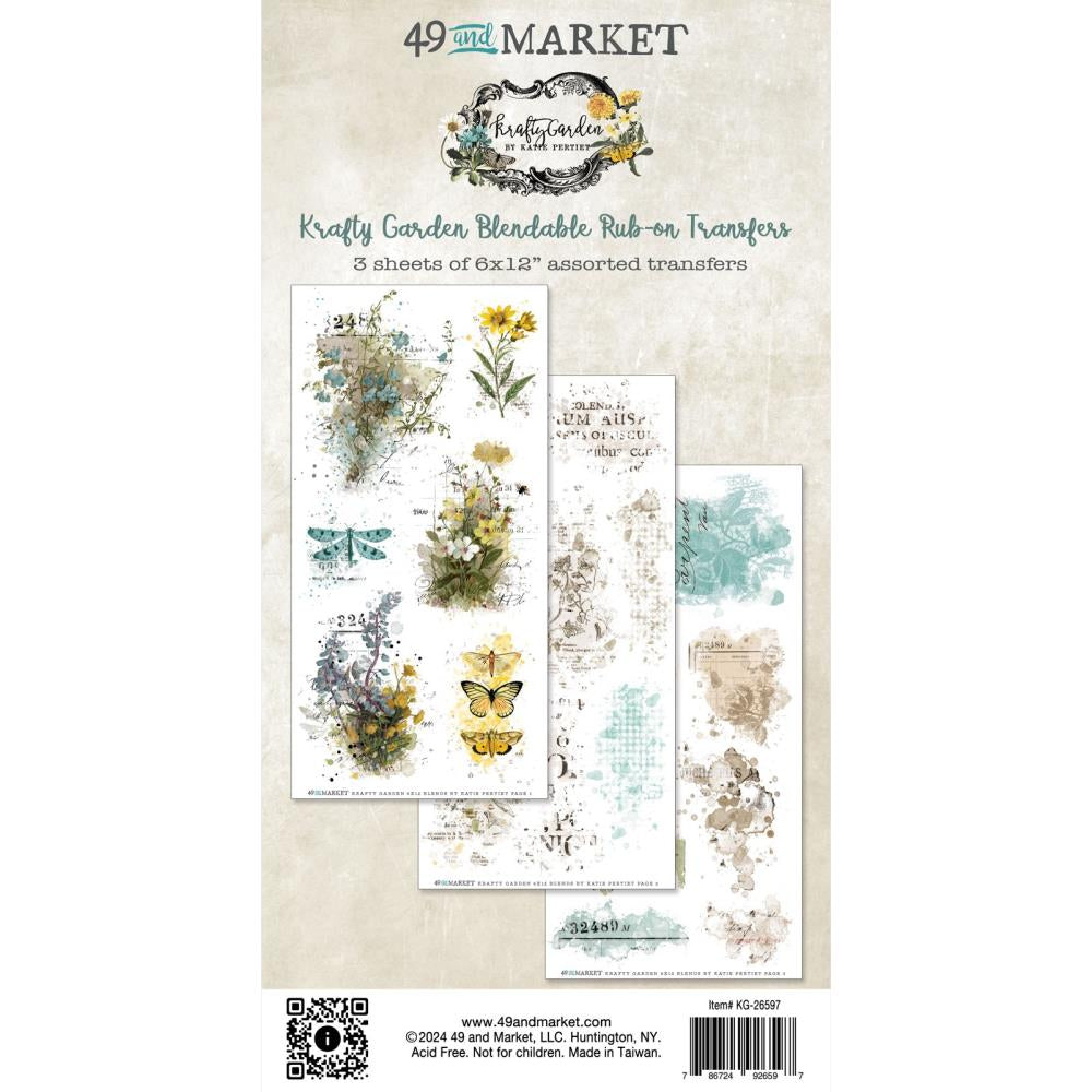 49 & Market Krafty Garden Blendable 6 x 12 Rub-On Transfer Set