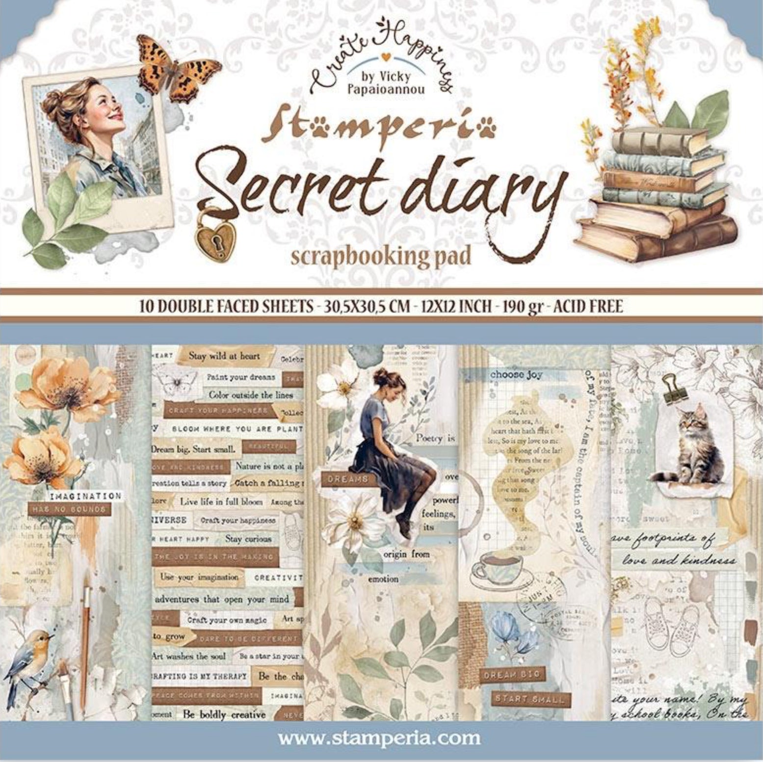 Stamperia Secret Diary 12” x 12” Paper Pad