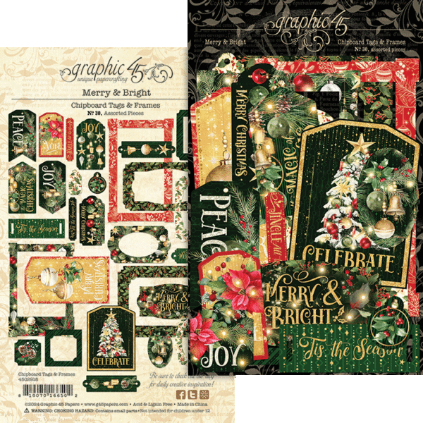 Graphic 45 Merry & Bright Chipboard Tags & Frames