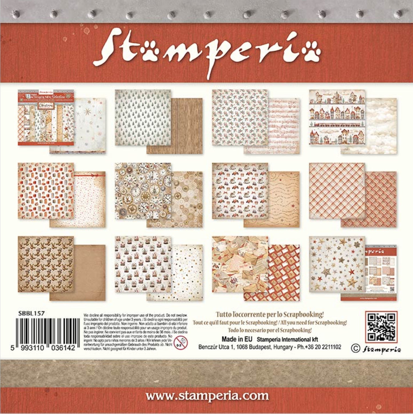 Stamperia Gear up for Christmas Backgrounds 12” x 12” Paper Pad