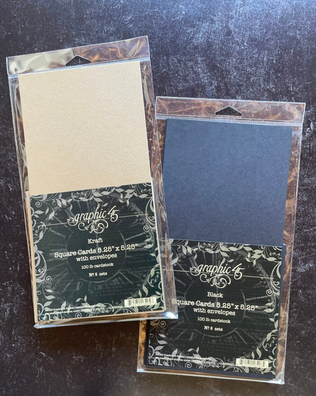 Graphic 45 Black Square Cards 5 1/4” x 5 1/4” With Envelopes