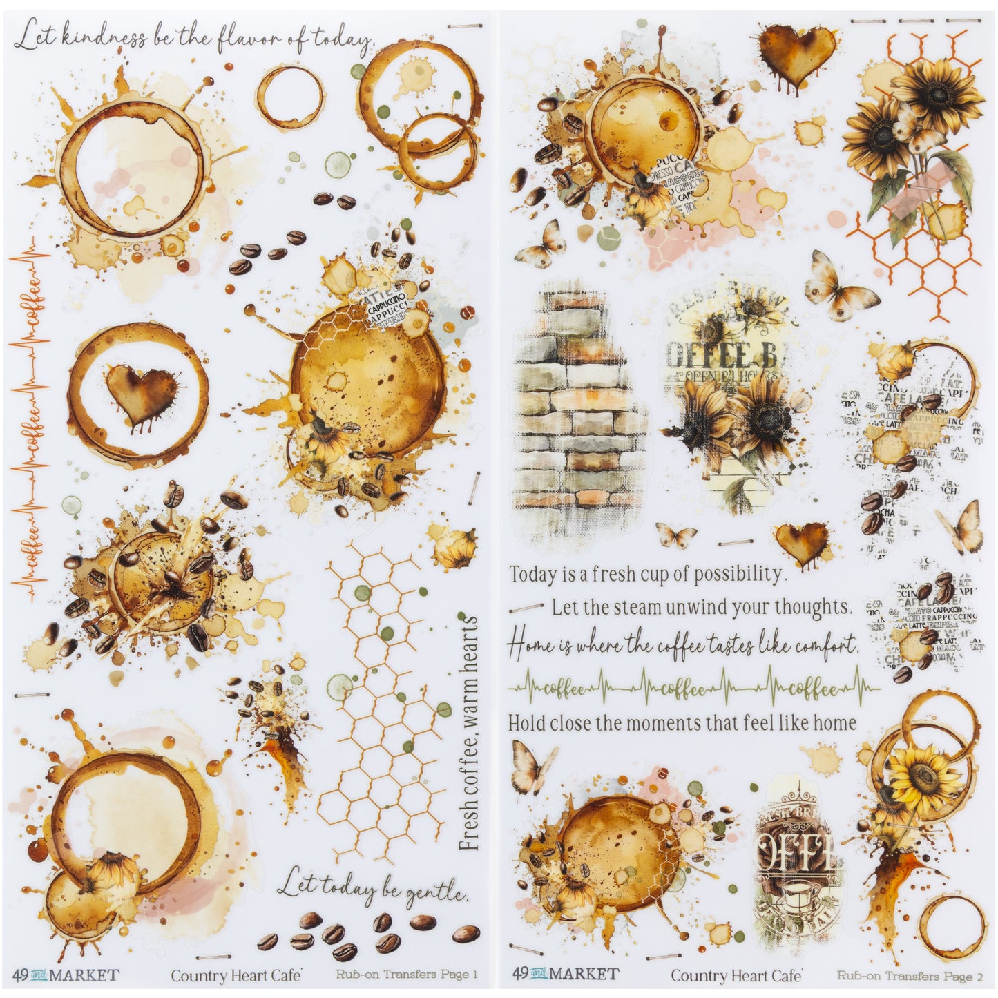 49 & Market Country Heart Cafe Blendable 6 x 12 Rub-On Transfer Set
