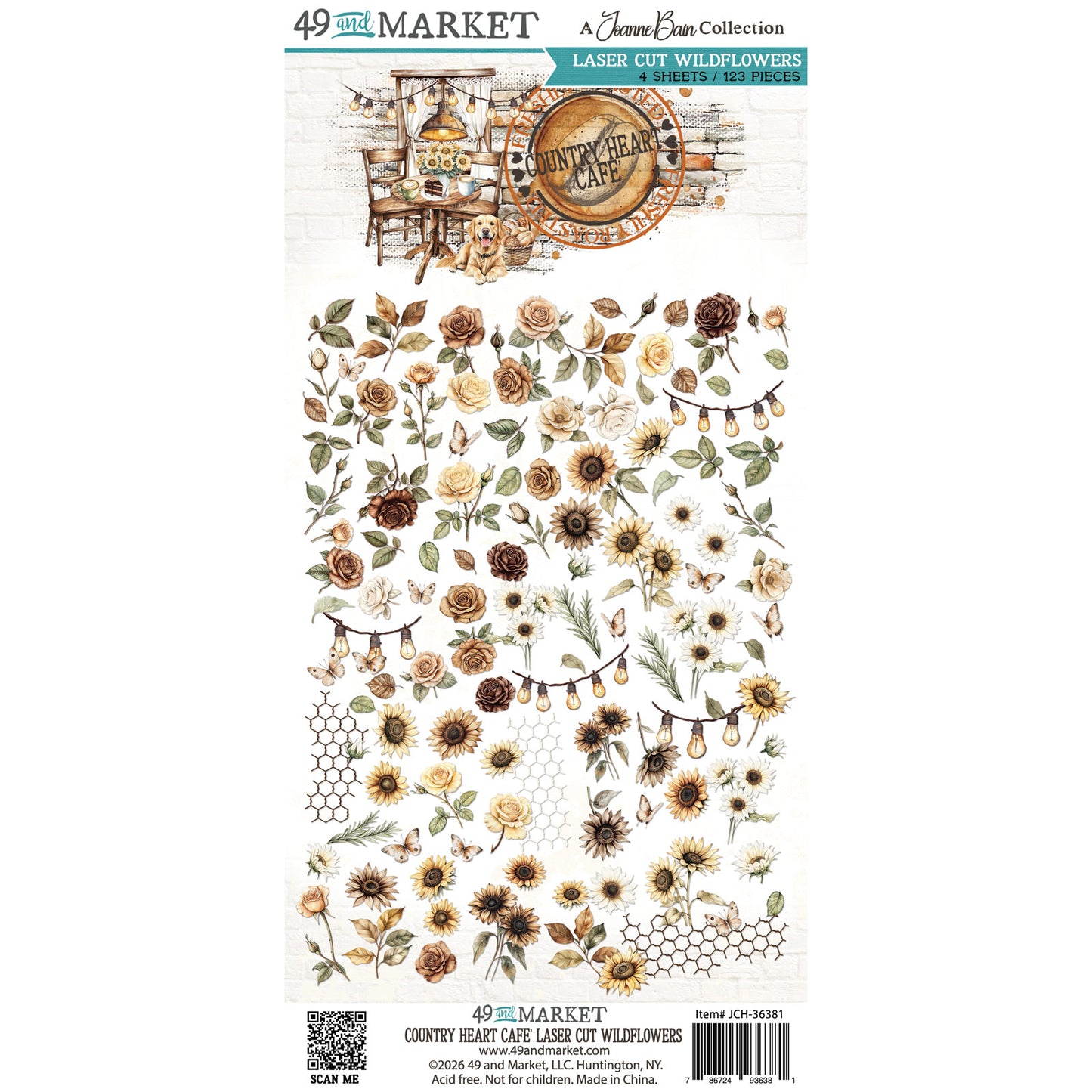 49 & Market Country Heart Cafe Laser Cut Wildflowers