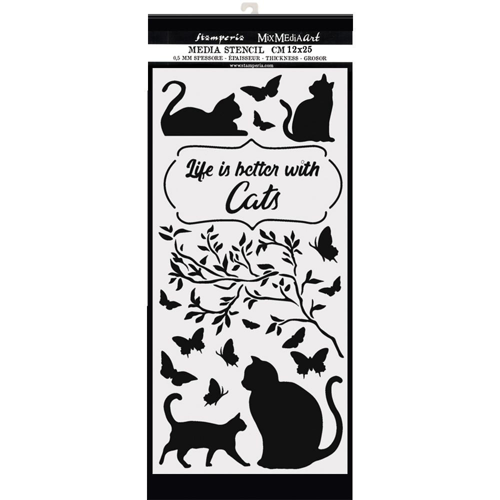 Stamperia Thick Stencil Life is Better with Cats