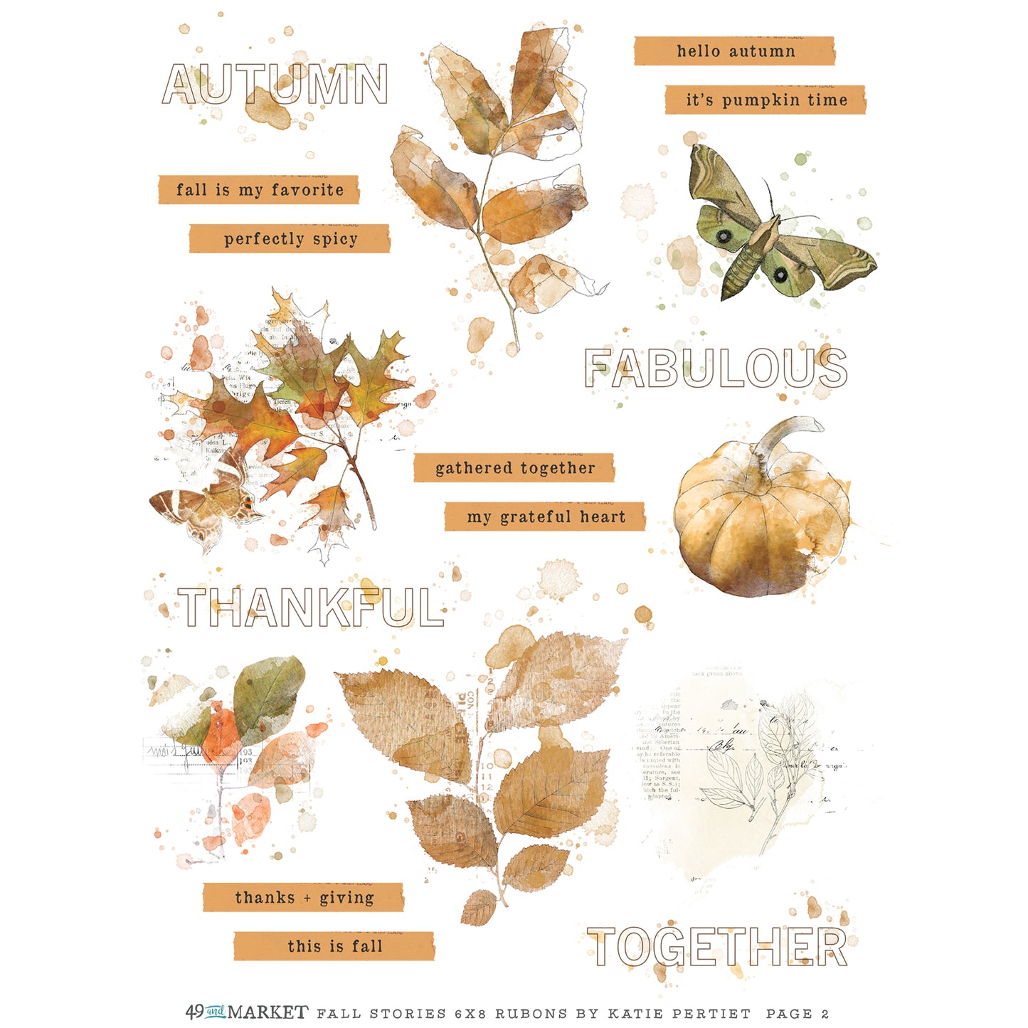 49 & Market Vintage Bits 6 x 8 Rub-On Transfers - Fall Stories