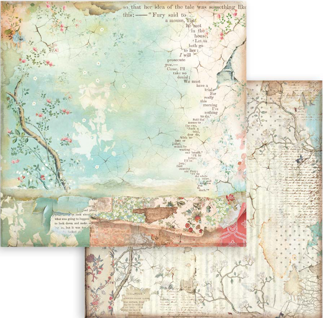 Stamperia Alice door het kijkglas 8x8 achtergronden selectie papierblok