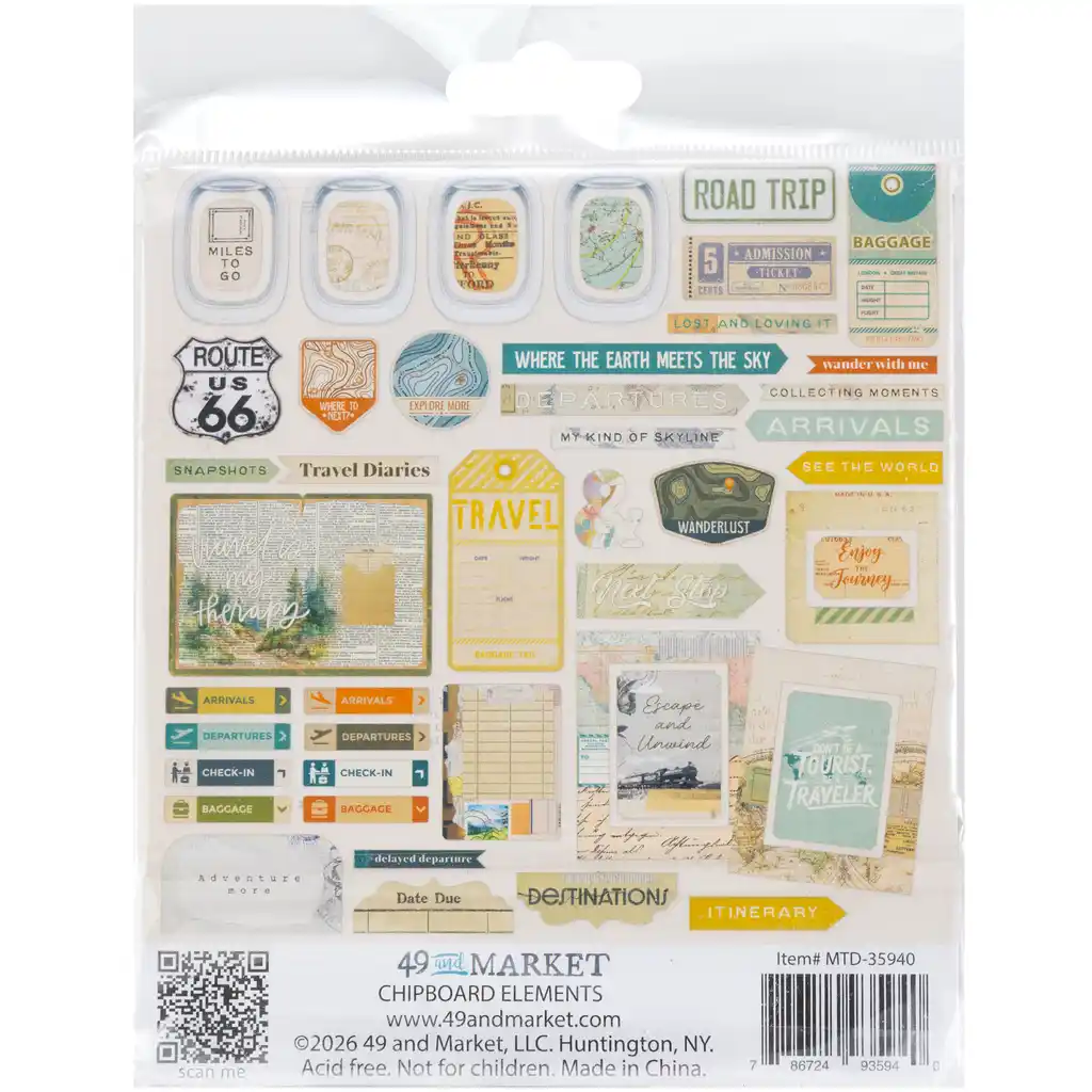 49 & Market Travel Diaries Chipboard Elements