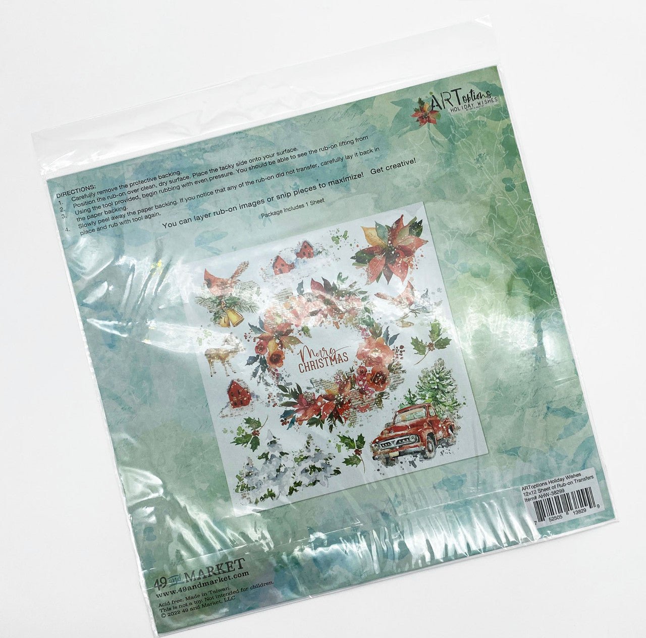 49 & Market ARToptions Holiday Wishes - 12” x 12” Rub-On Transfer Sheet - Kreative Kreations