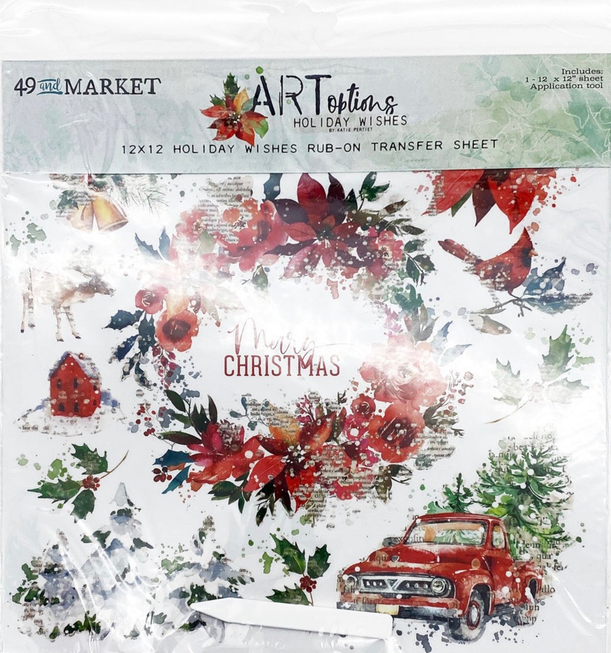 49 & Market ARToptions Holiday Wishes - 12” x 12” Rub-On Transfer Sheet - Kreative Kreations