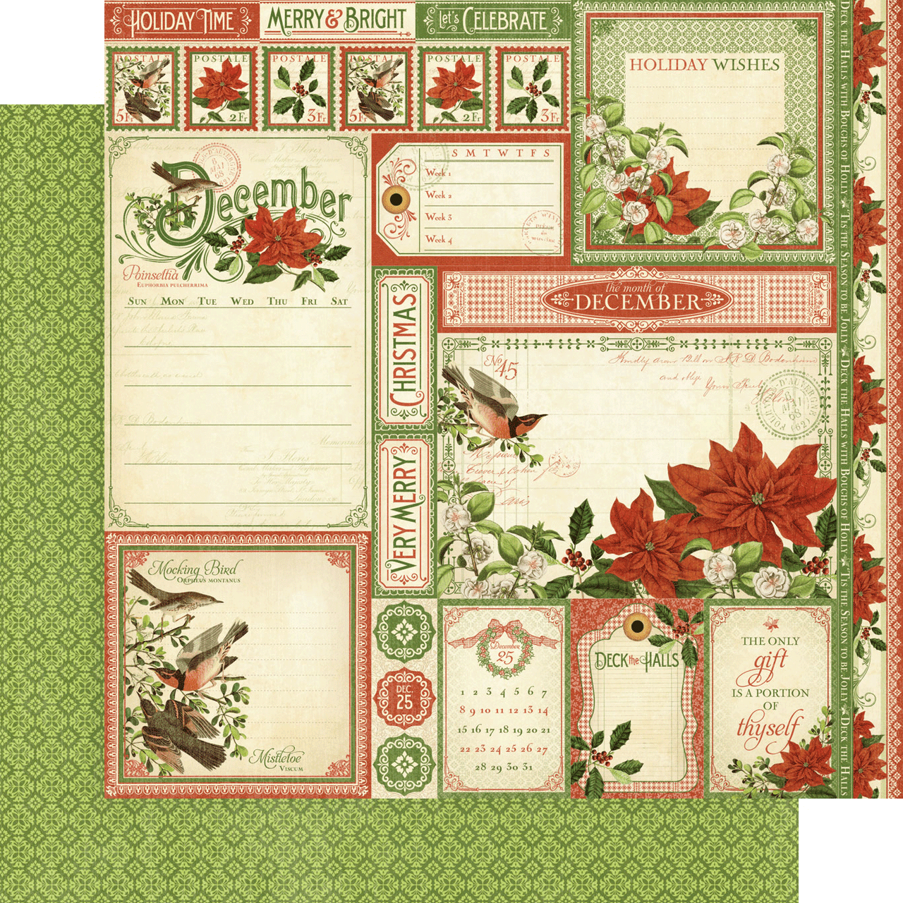 5pc Graphic 45 The Twelve Days of Christmas Collection Scrapbook Paper 12x12  NEW