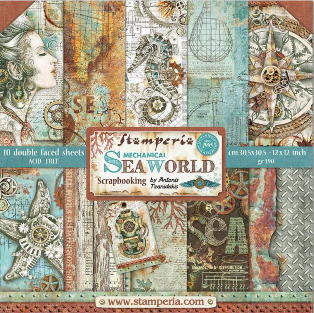 Paquete de papel Stamperia Sea World 12" x 12"