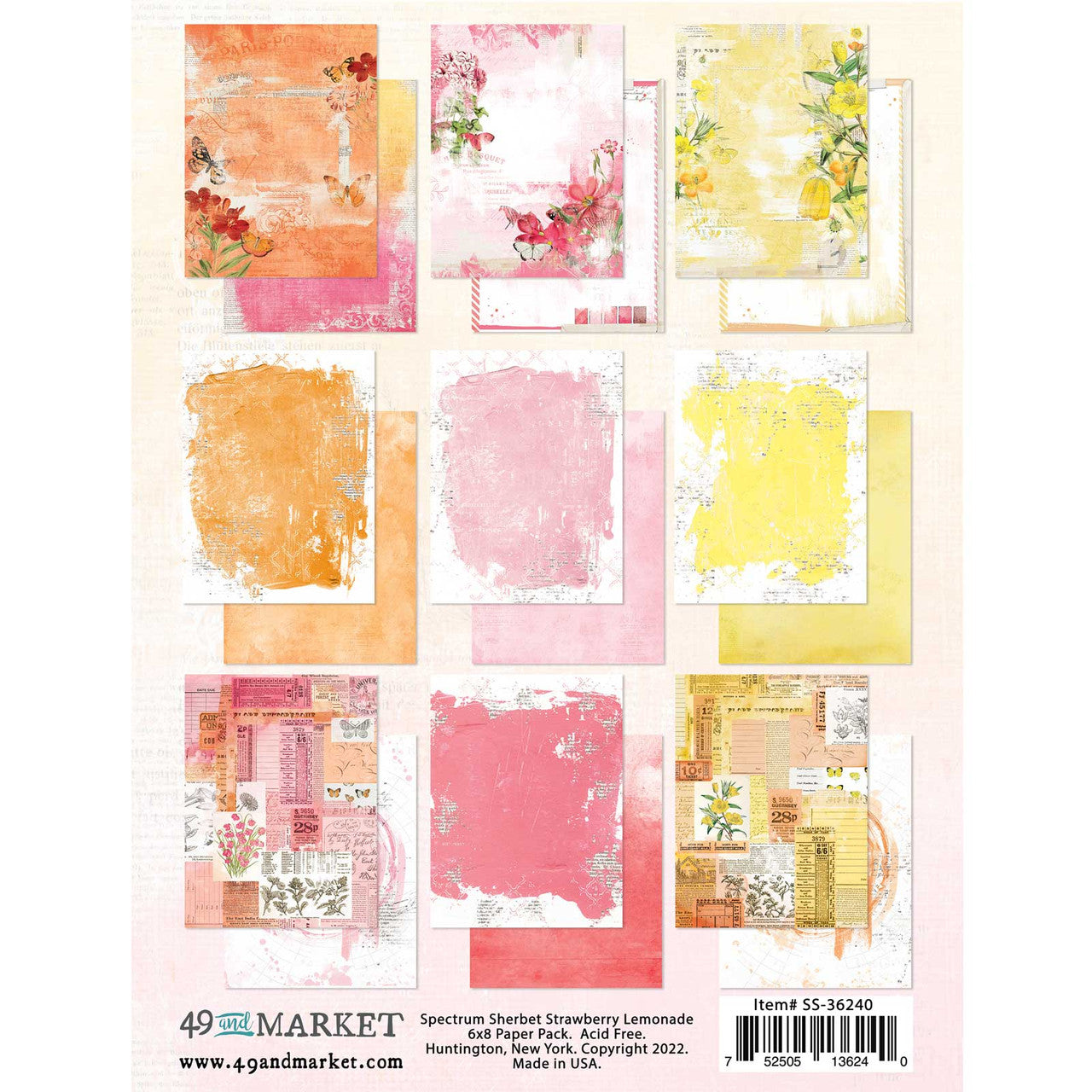 49 &amp; Market Spectrum Sherbet - Colección de papel de limonada de fresa de 6” x 8”