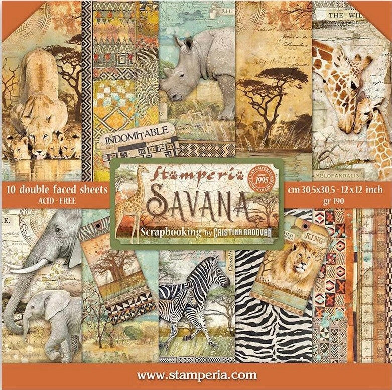 Colección de papel Stamperia de doble cara de 12" x 12" - Savana