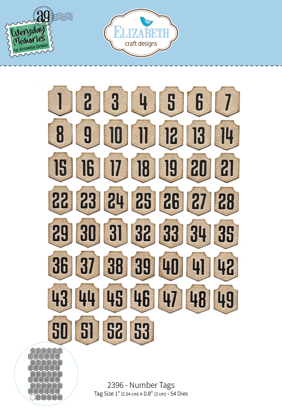 Elizabeth Craft Designs Number Tags Metal Die Set