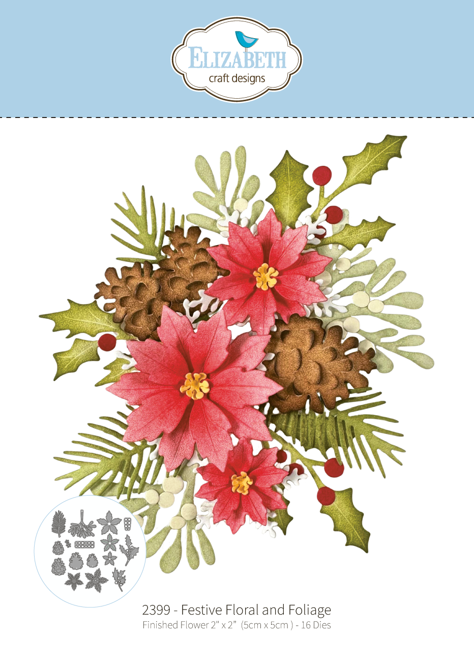 Elizabeth Craft Designs Festive Floral and Foliage Metal Die Set - 01
