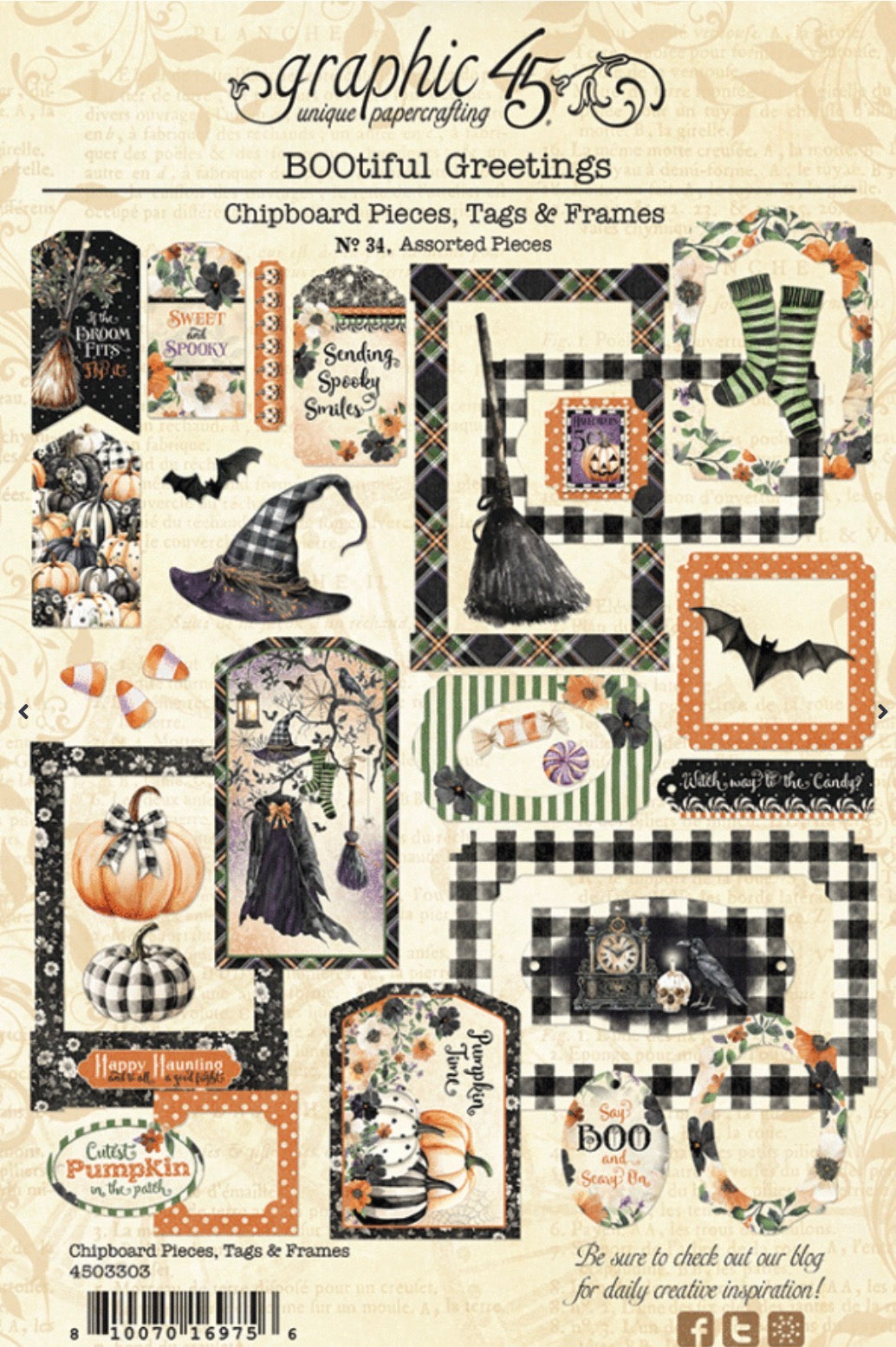 Graphic 45 BOOtiful Greetings Chipboard Pieces, Tags, & Frames