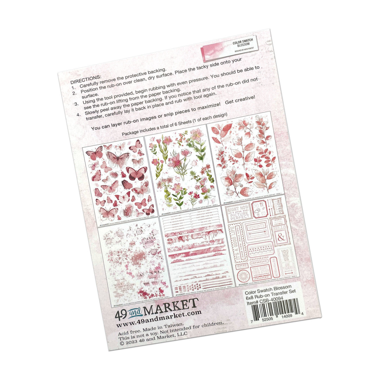 49 and Market Color Swatch Blossom Rub-on Transfer Set