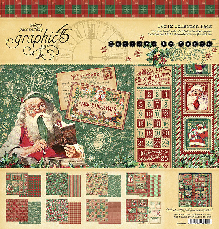 Paquete de colección Graphic 45 Letters To Santa 12x12 con pegatinas