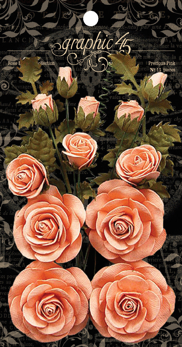 Grafische collectie met 45 kostbare roze rozenboeketten