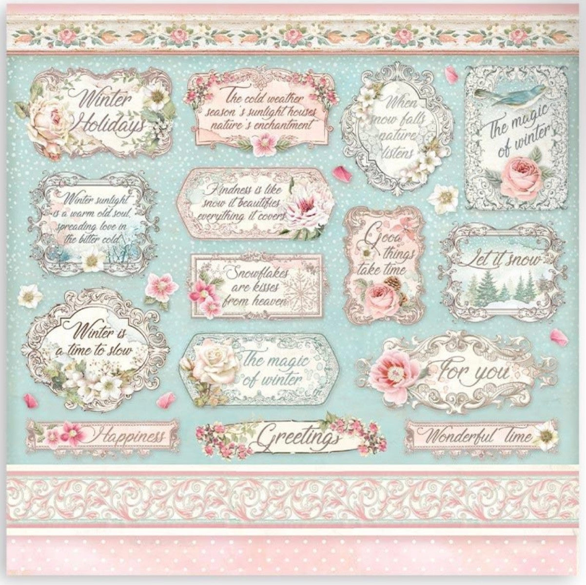 Stamperia Sweet Winter Background Collection 12x12 Scrapbooking Paper Pad  Double Sided Paper 12 X 12 Inch Acid Free Paper SBBL124 