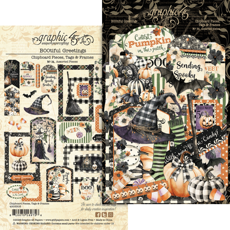 BOOtiful Greetings chipboard pieces tags and frames
