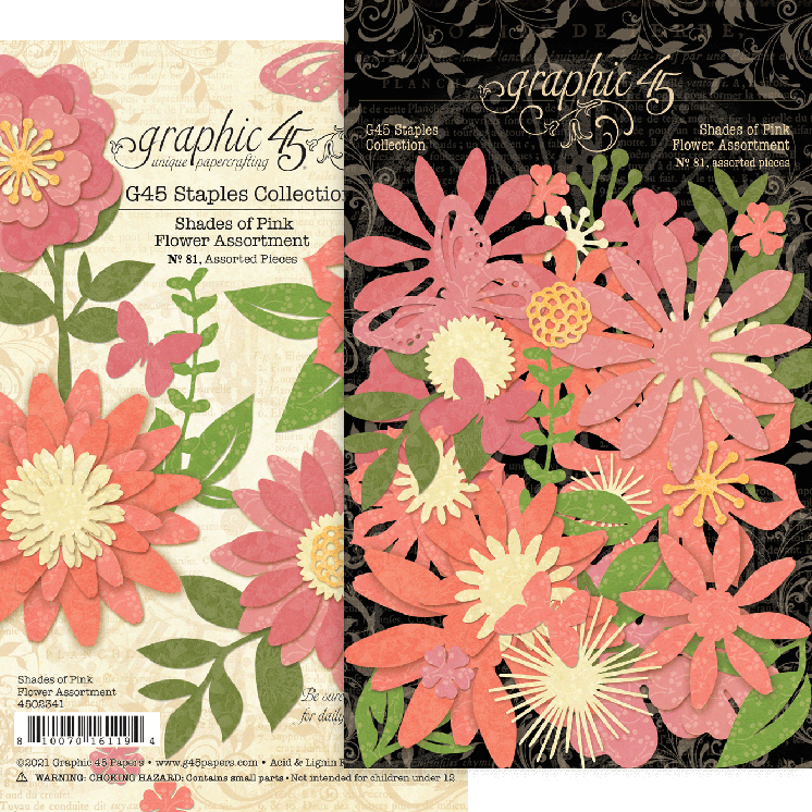 Surtido de flores Graphic 45 - Tonos de rosa