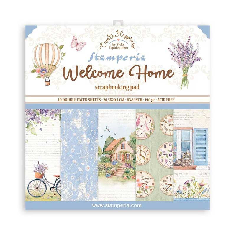 Stamperia Welcome Home dubbelzijdig plakboekblok 8" x 8"