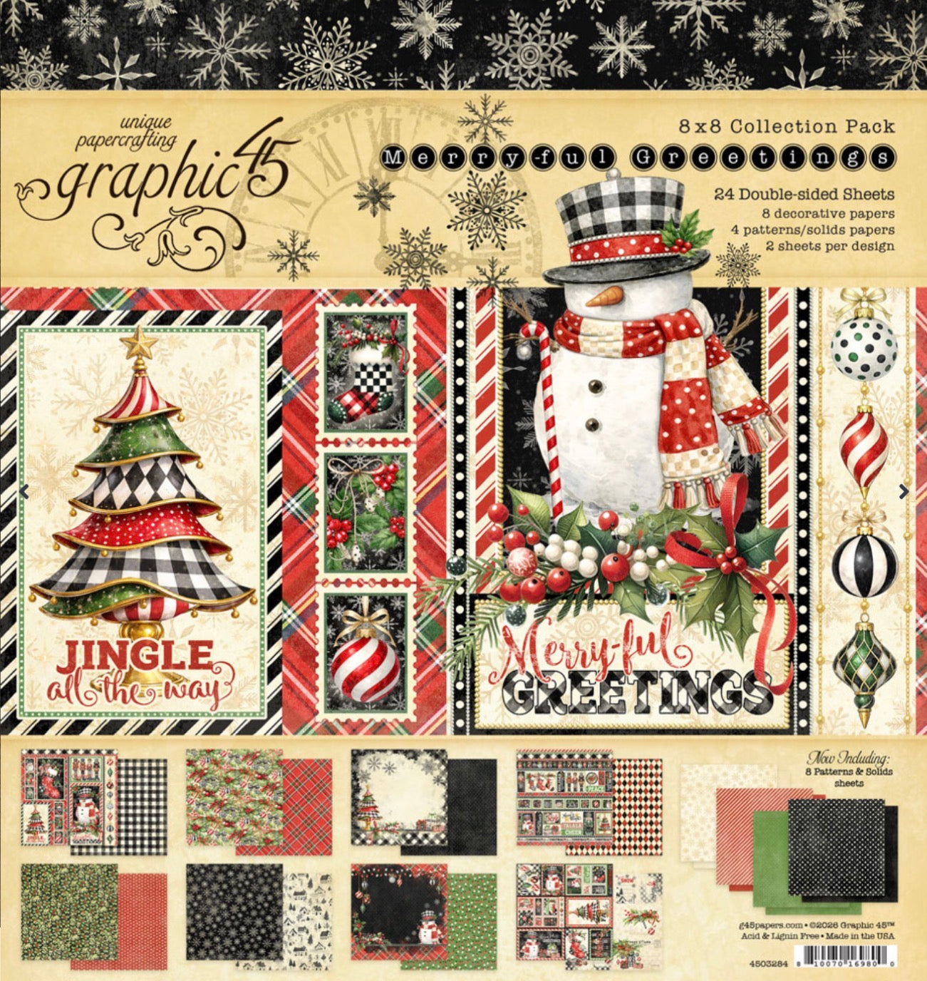 Graphic 45 Merry-ful Greetings 8” x 8” Collection Pack