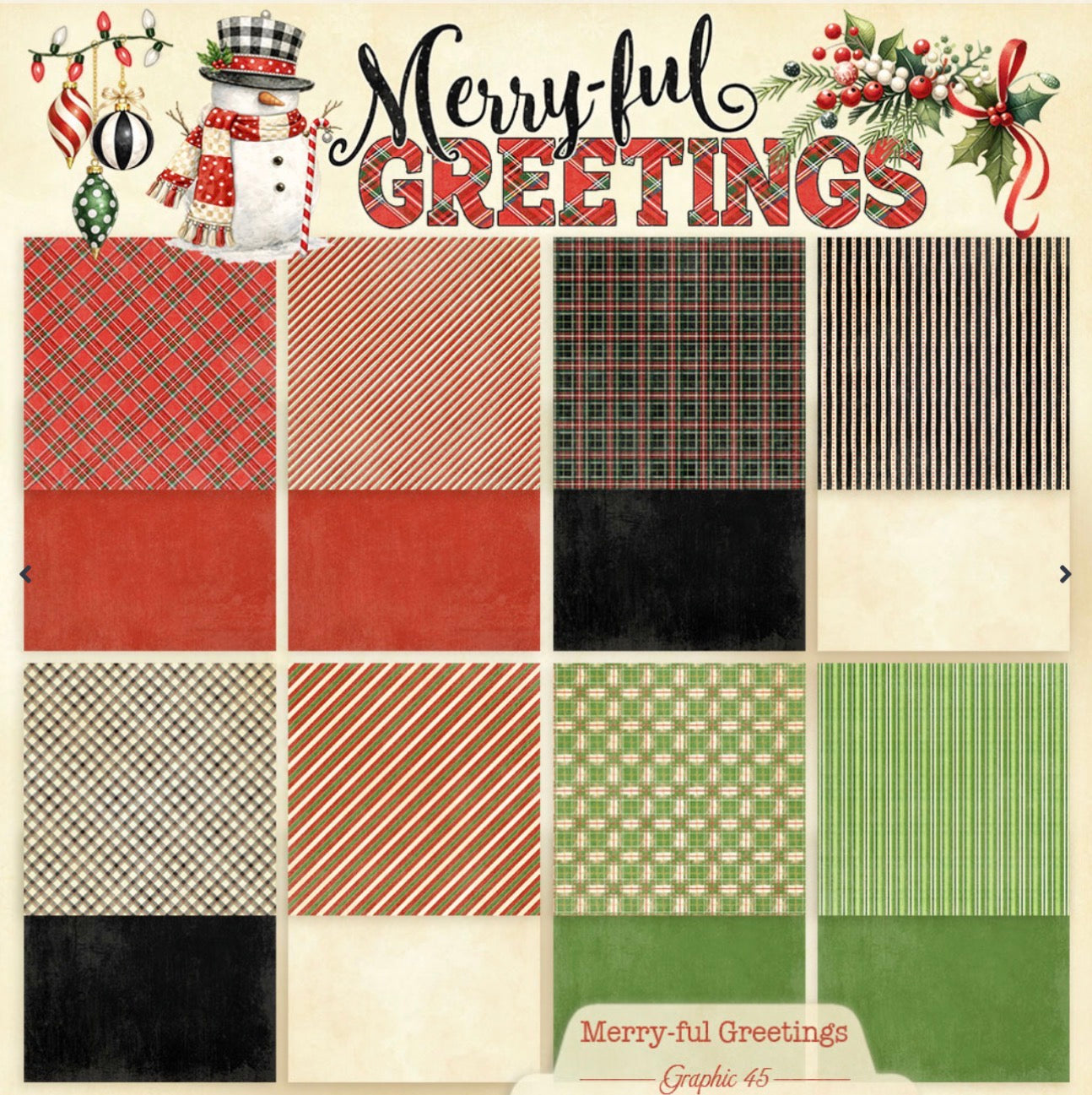 Graphic 45 Merry-ful Greetings 12” x 12” Plaids, Stripes & Solids Pack