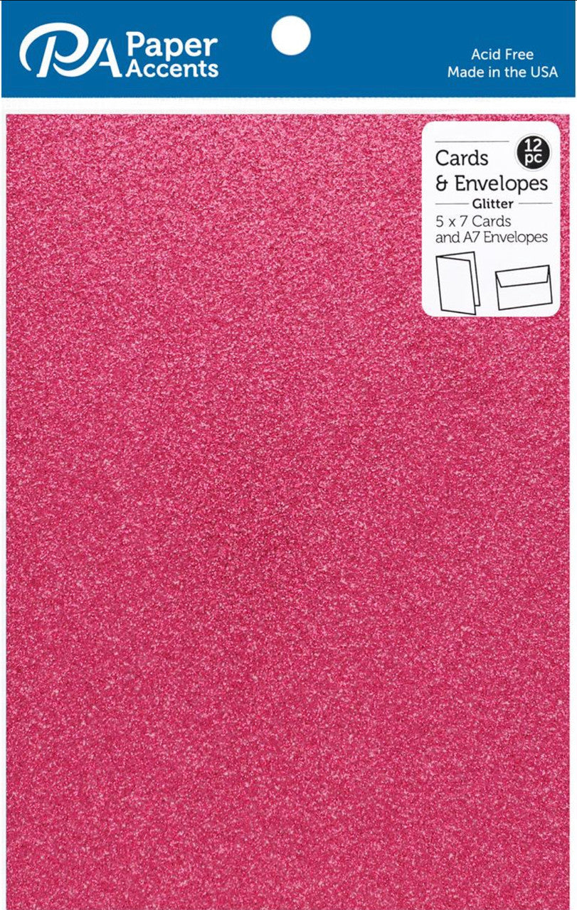 Paper Accents 5 x 7 in. Blank Card & Envelopes 12 pc. Glitter Rose