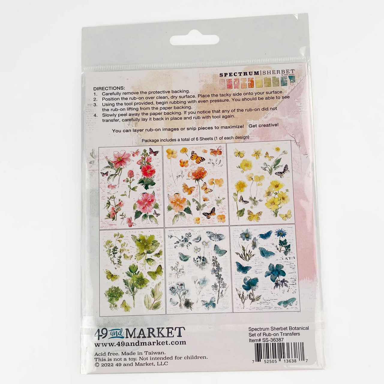 49 & Market Spectrum Sherbet - 6x8 Botanicals Rub-On Transfer Set