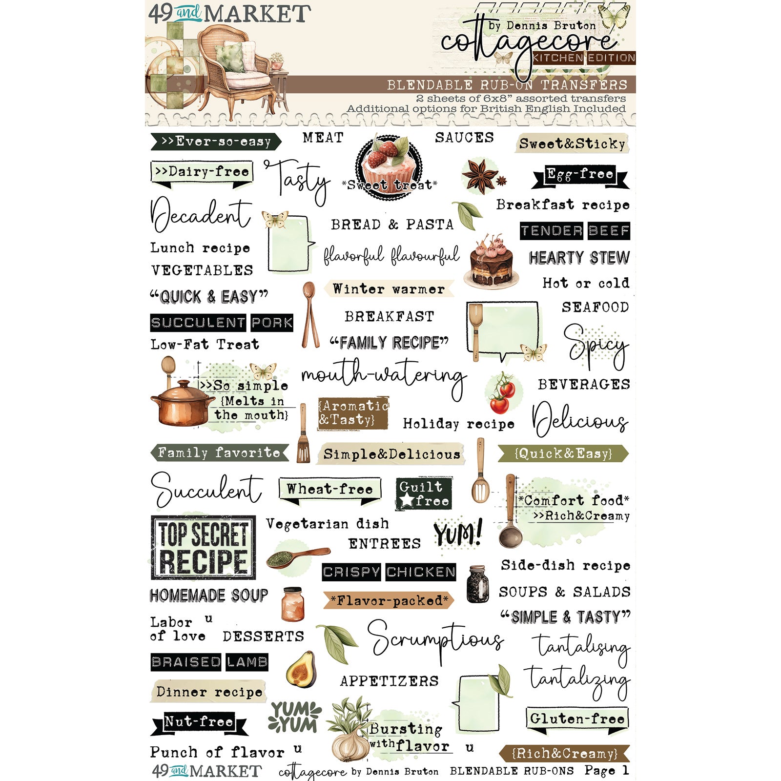 49 & Market Cottagecore Blendable 6 x 8 Rub-On Transfer Set (Kitchen Edition)