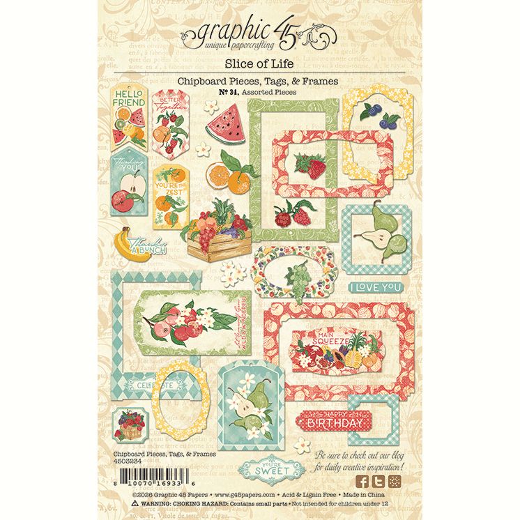 Graphic 45 Slice of Life Chipboard Pieces, Tags & Frames