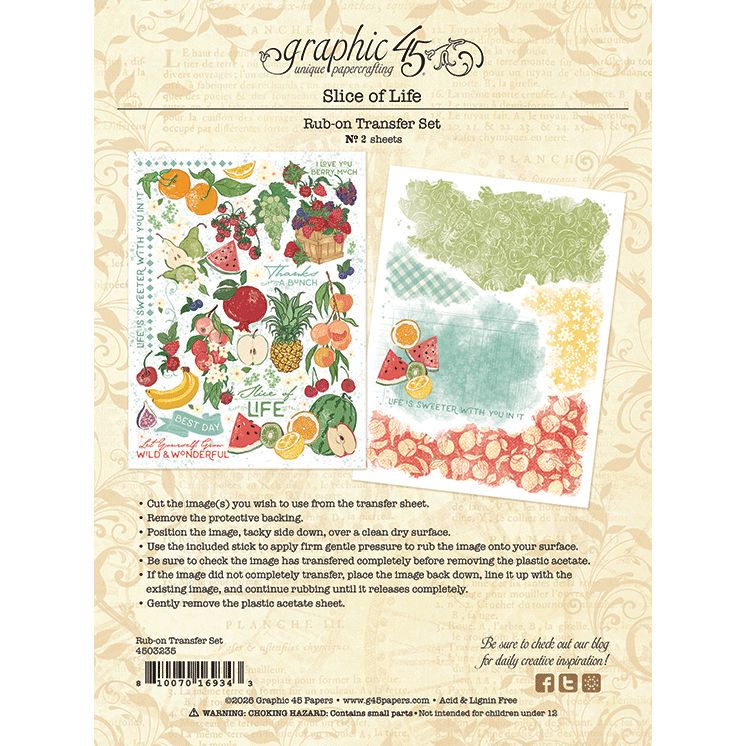 Graphic 45 Slice of Life Rub-On Transfer Set