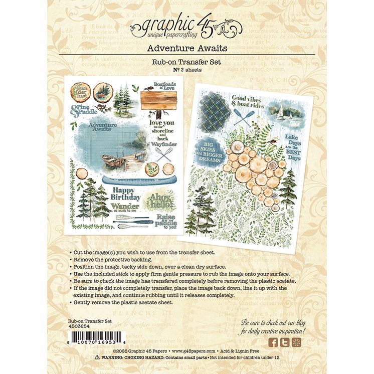 Graphic 45 Adventure Awaits Rub-On Transfer Set