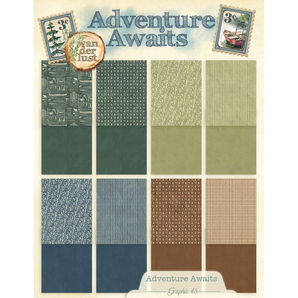 Graphic 45 Adventure Awaits 8.5” x 11” Patterns & Solids Pack