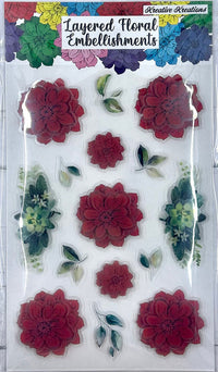 Layered Floral Embellishments - Strawberry Red