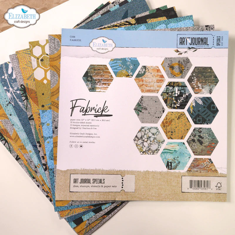 Paquete de papel Elizabeth Craft Designs Fabrick de 12" x 12"