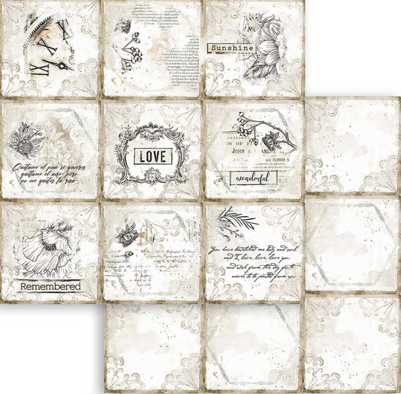 Stamperia Romantic Journal Colección de papel de 12" x 12" 