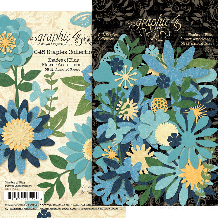 Surtido de flores Graphic 45 - Tonos de azul