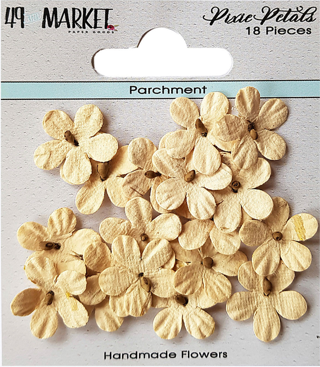 49 y flores de pergamino de pétalos de duendecillo del mercado