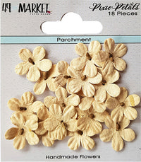 49 y flores de pergamino de pétalos de duendecillo del mercado