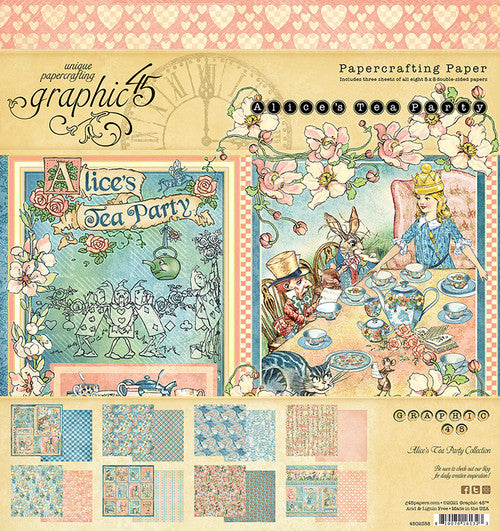 Bloc de papel Graphic 45 Alice's Tea Party de 8" x 8"