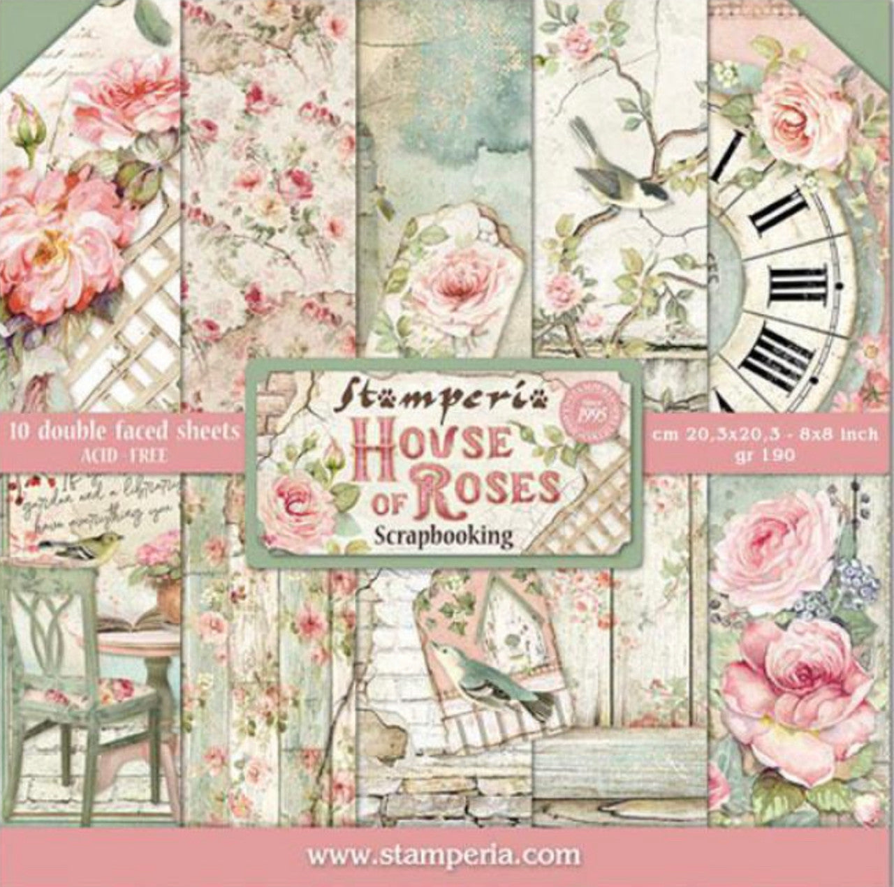 Stamperia House of Roses Paper Pack 8” x 8”