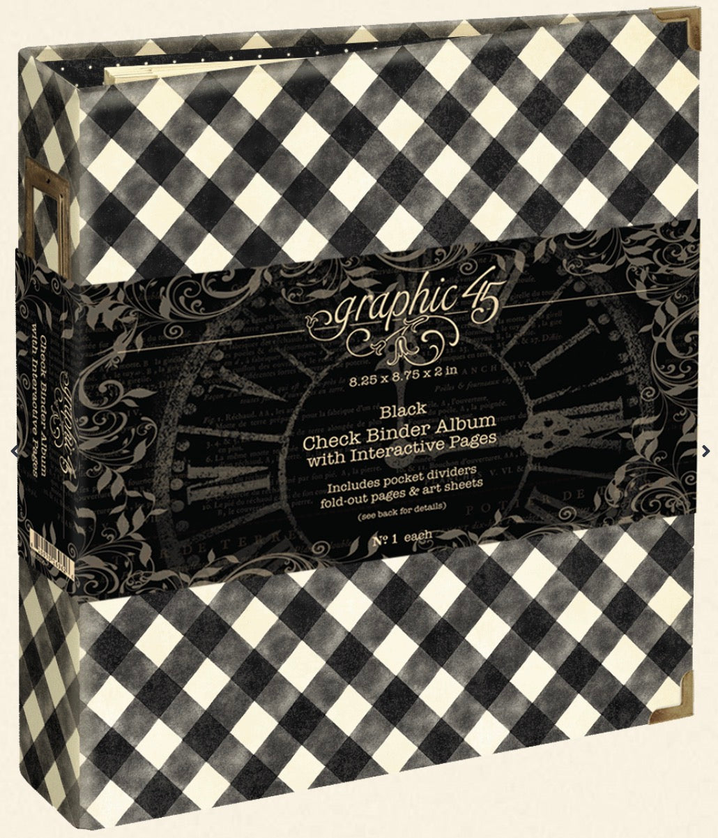 Graphic 45 Check Binder Album with Interactive Pages — Black