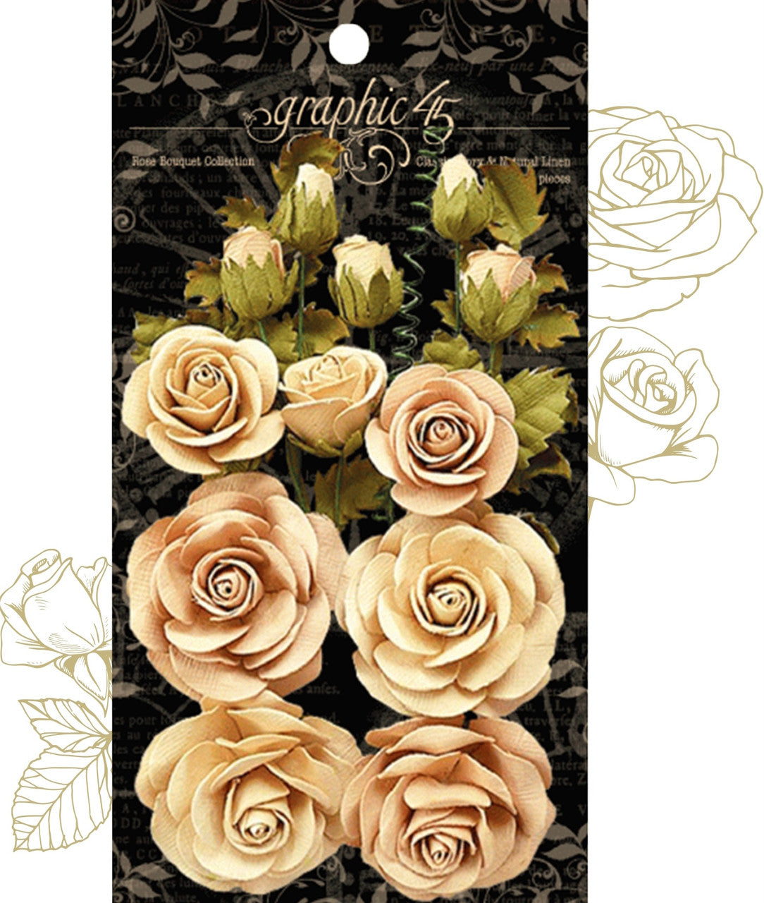 Graphic 45 Colección clásica de ramo de rosas de lino natural y marfil