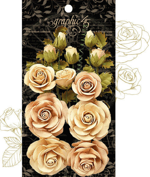Graphic 45 Colección clásica de ramo de rosas de lino natural y marfil