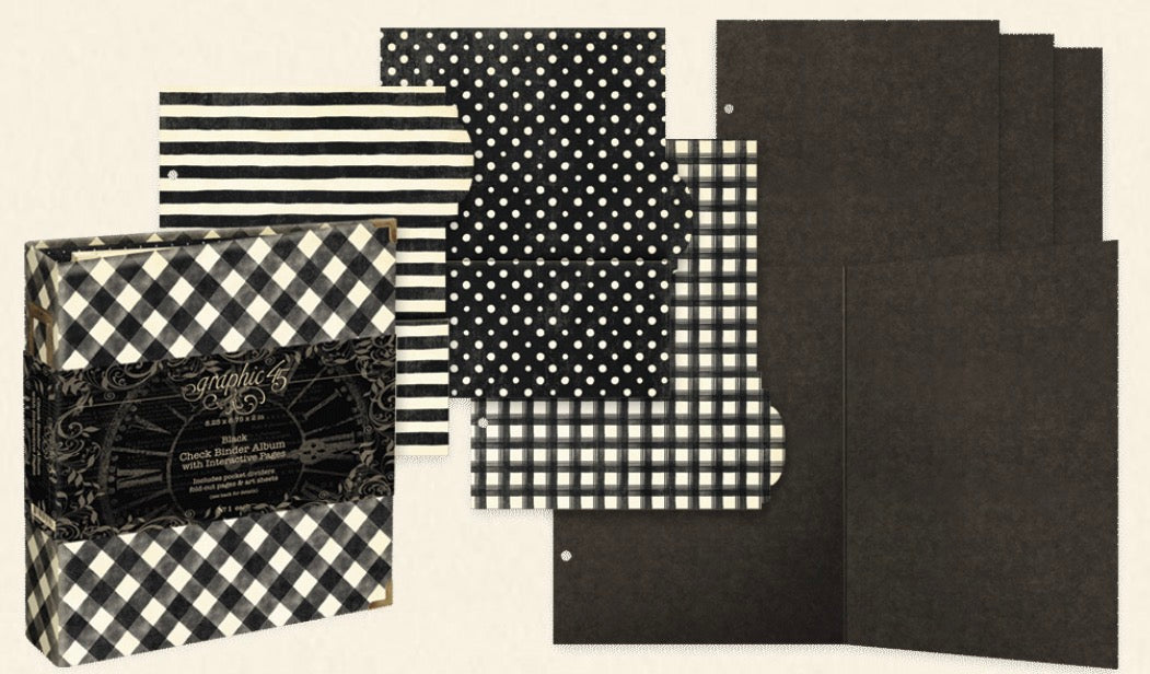 Graphic 45 Check Binder Album with Interactive Pages — Black