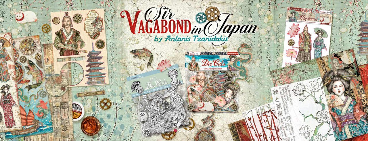 Stamperia Sir Vagabond en Japón Samurai Formas de madera de colores A5